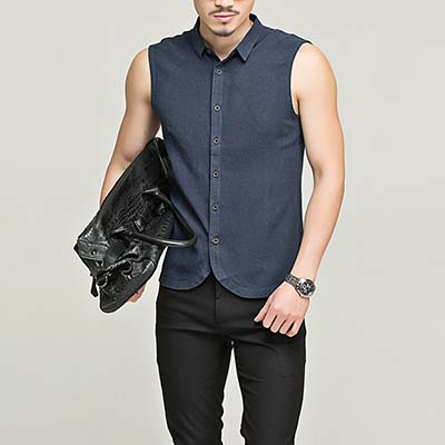 Men's sleeveless button up shirts best sale