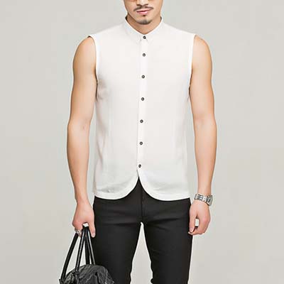 The White Collared Button Up Sleeveless Shirt